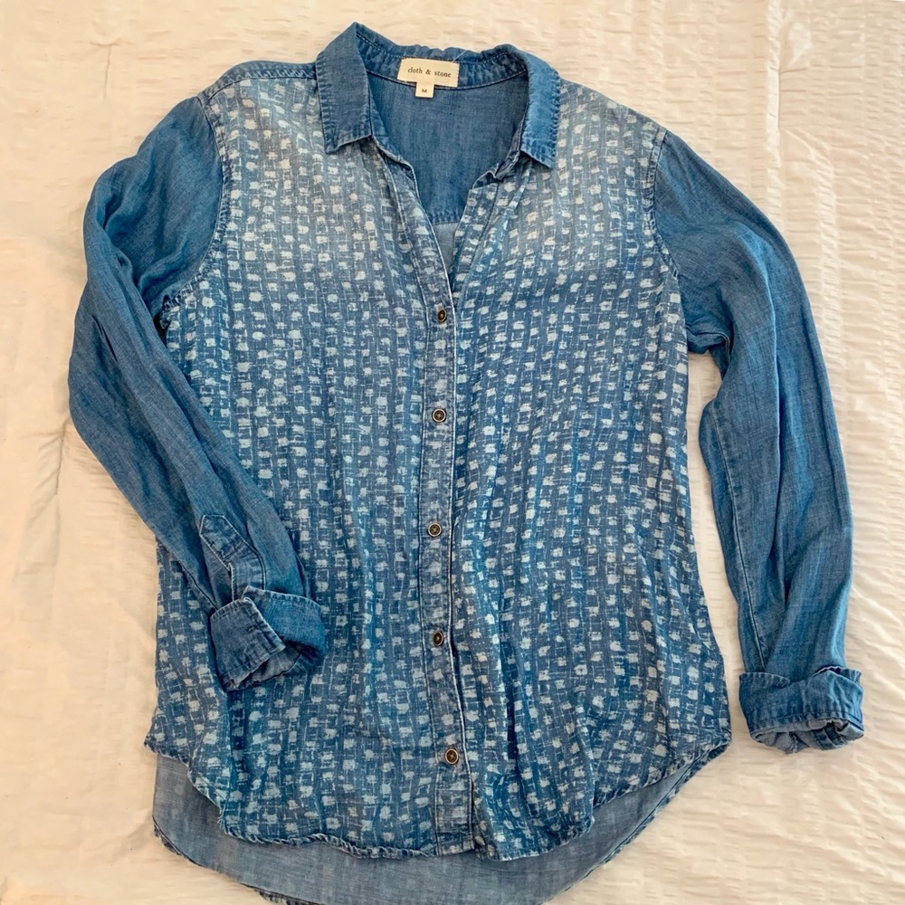 Anthropologie Cloth & Stone Printed Chambray Shirt